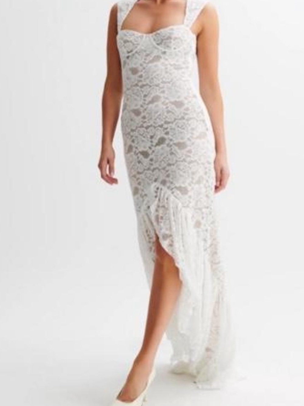 Meshki White Lace High-Low Skirt
